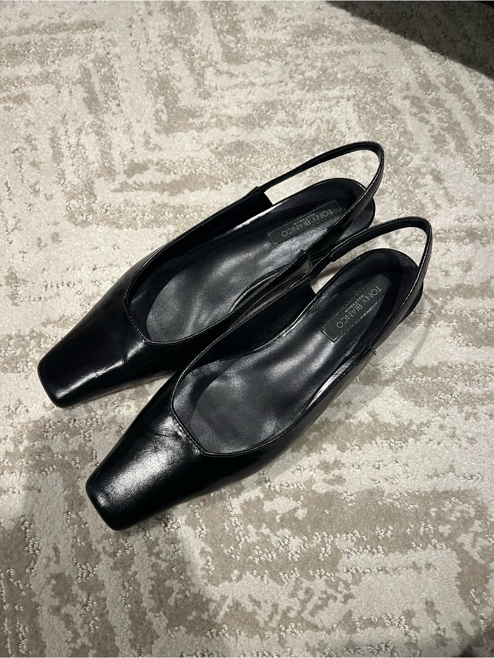 Tony Bianco Black Leather Slingback Square-Toe Flats